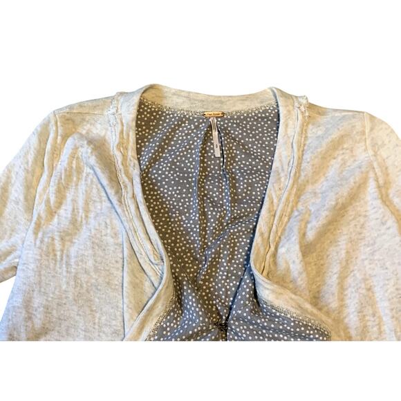 Free People Cardigan Women S/P Cream Gray Open Front Lined Wool Blend Boho Vneck - Picture 5 of 9